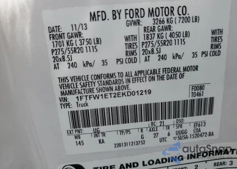 2014 Ford F150 Supercrew из США, поврежденный, VIN 1FTFW1ET2EKD01219